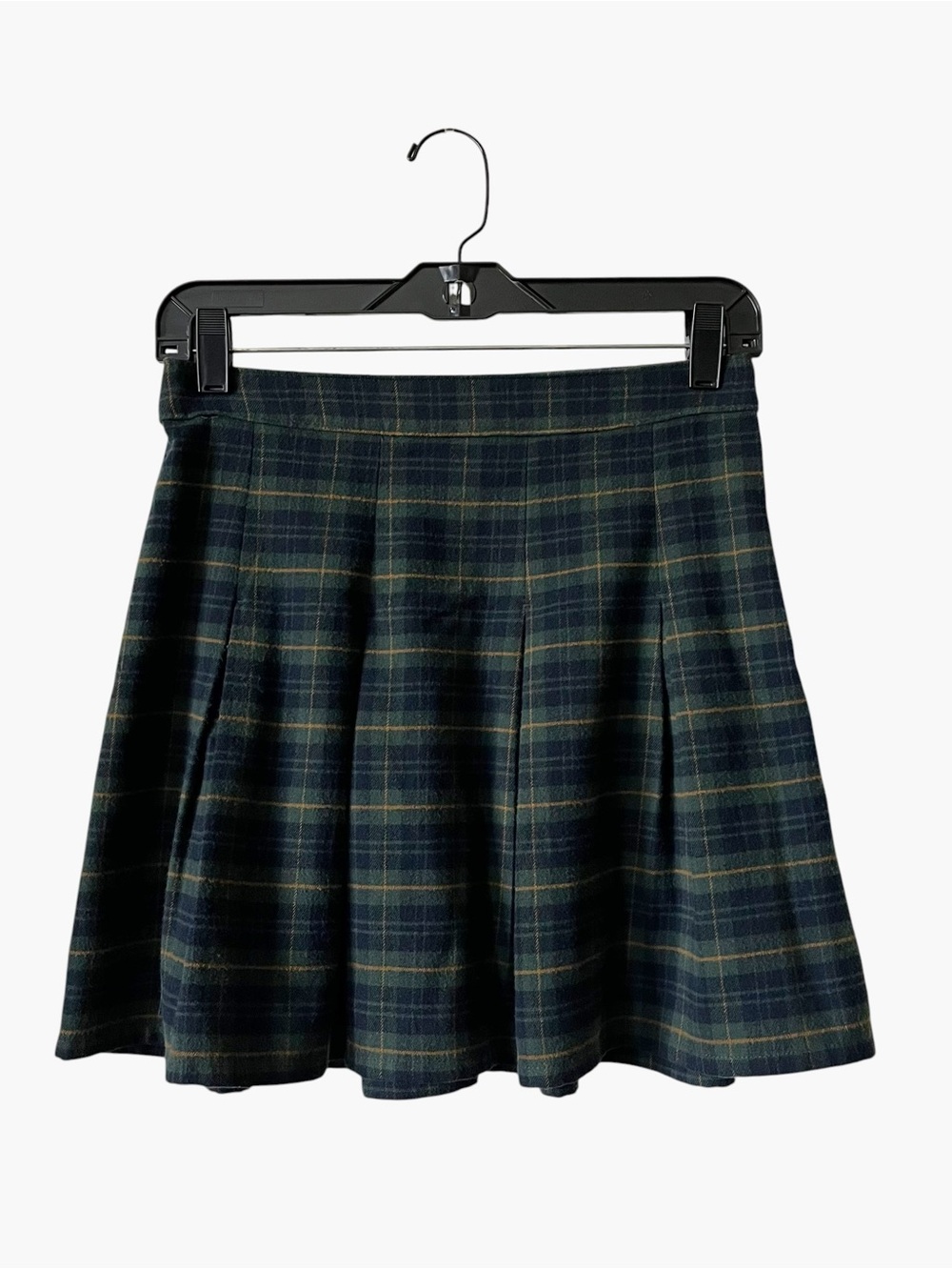 Hollister Pleated Ultra High Rise Short Skirt Size S Green Plaid Zip Academia
